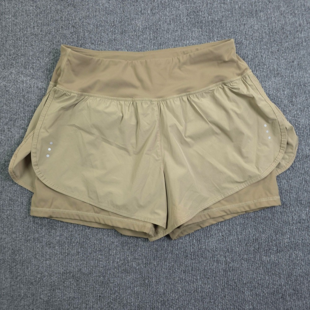 Soothfeel Running Shorts‎ Women Medium Tan Athletic Gym Workout Biker Liner Zip